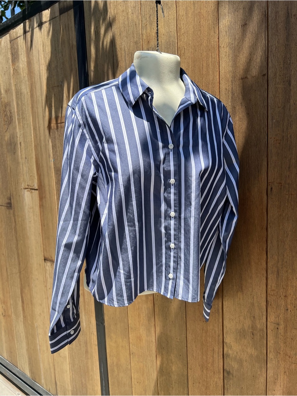 Lands' End Navy and White Striped Shirt